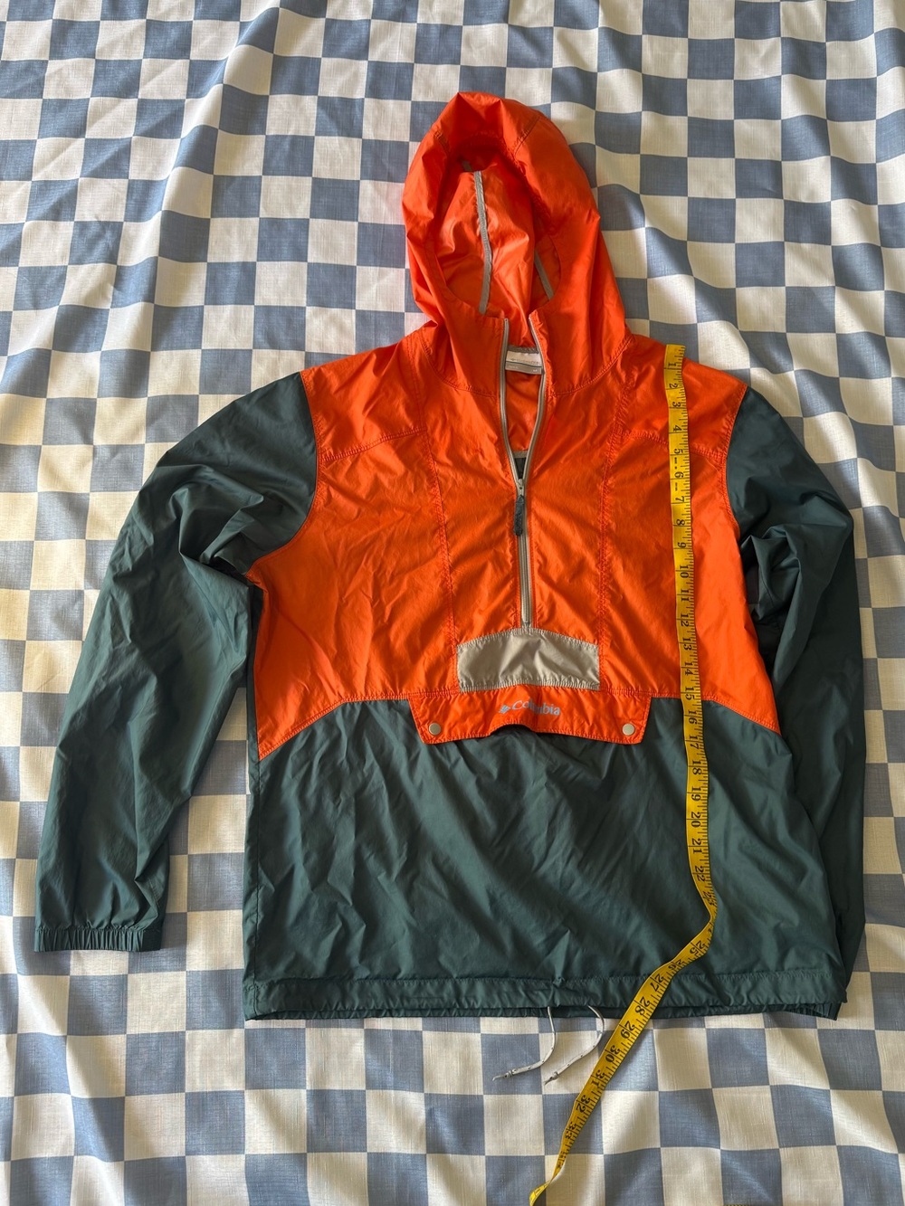 Columbia Bright Orange Hooded Windbreaker with Gray Trim